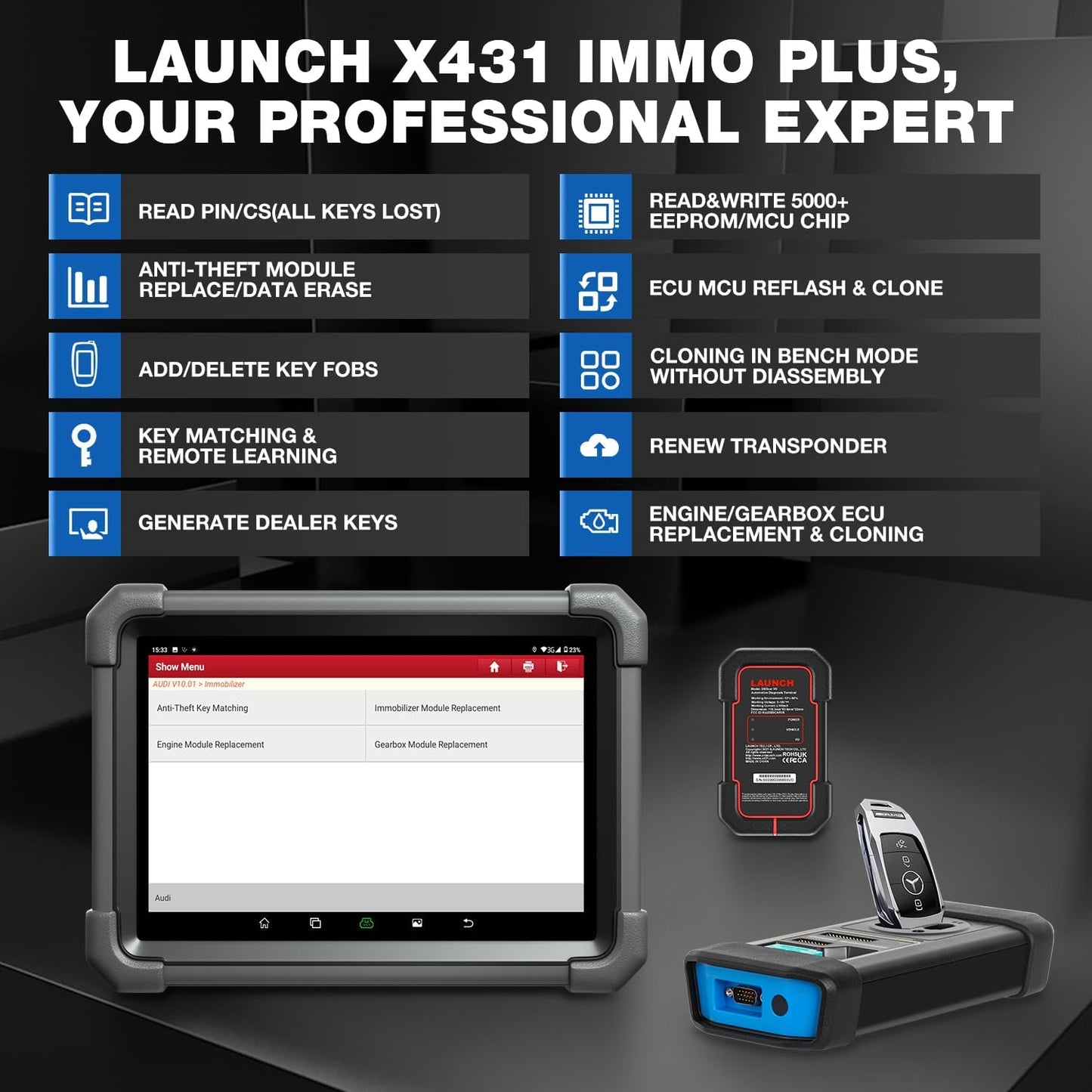 2025 New  X431 IMMO Plus Key Programmer Car Diagnostic Tools Auto OBD2 Scanner ECU Coding Active Test