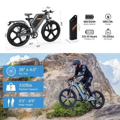 COSWHEEL T26 E Bike Retro 1000W Fat Tire Cheap Electric Dirt Mountain City Hybrid Bike Prices Bicycle Ebike E-Bike for Adults