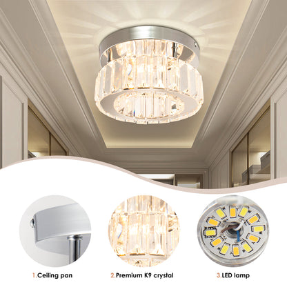 Modern White Exquisite Mini Crystal Chandelier LED Circular Ceiling Light Glass Metal Hotel Balcony Bedroom Corridor Lighting