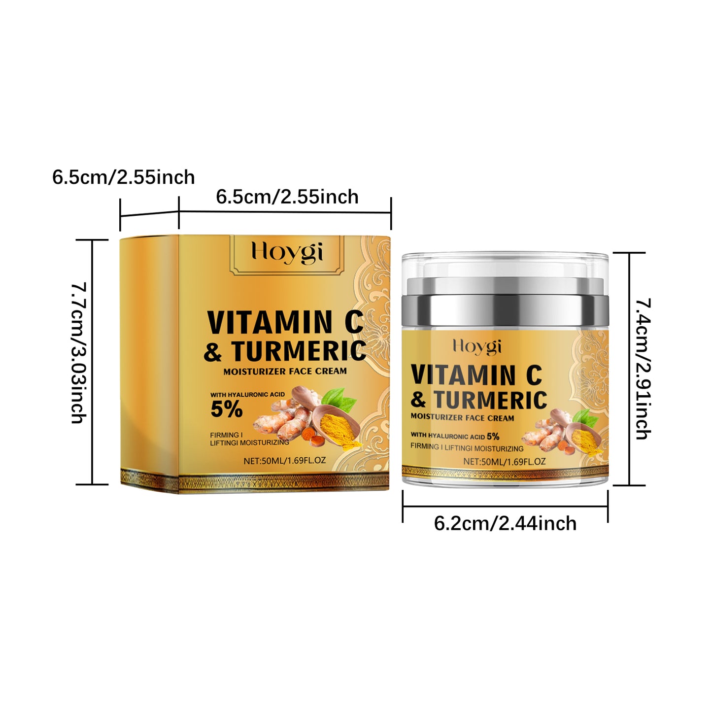 Hoygi Turmeric Collagen Face Cream Anti-Wrinkle Face Cream for Reducing Fine Lines, Brightening Skin, Firming, and Whitening Facial Skin