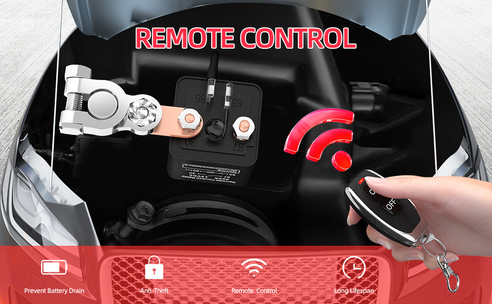 Remote Battery Disconnect Switch 12V 200A Kill Switch Anti Theft Battery Switch With Wireless Remote Control Relay Fobs for Car