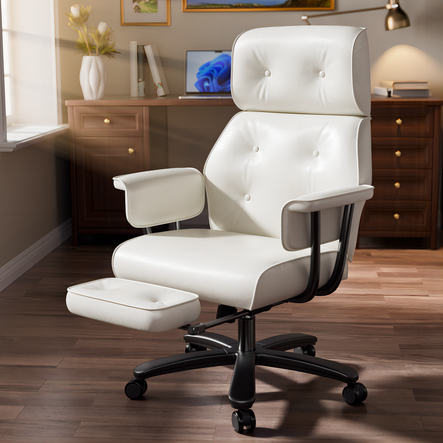 Ergonomic Leather High Back Executive Office Chair 400lbs Reclining Big Tall Chair with Wide Seat and Footrest