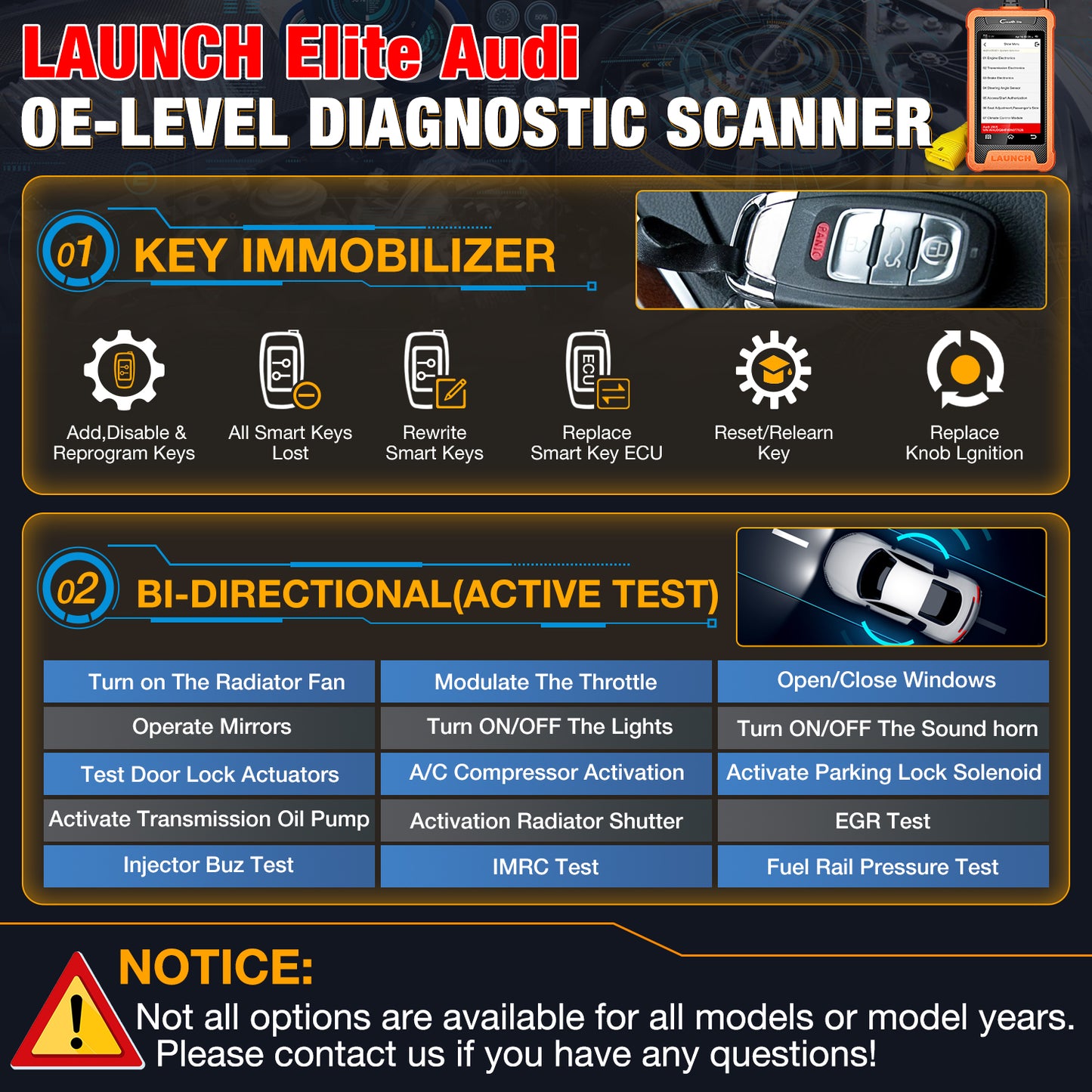 LAUNCH X431 Elite Car Professional OBD2 Full Function Can FD/Bi-directional Control Automotive Diagnostic Scan Tool for Audi