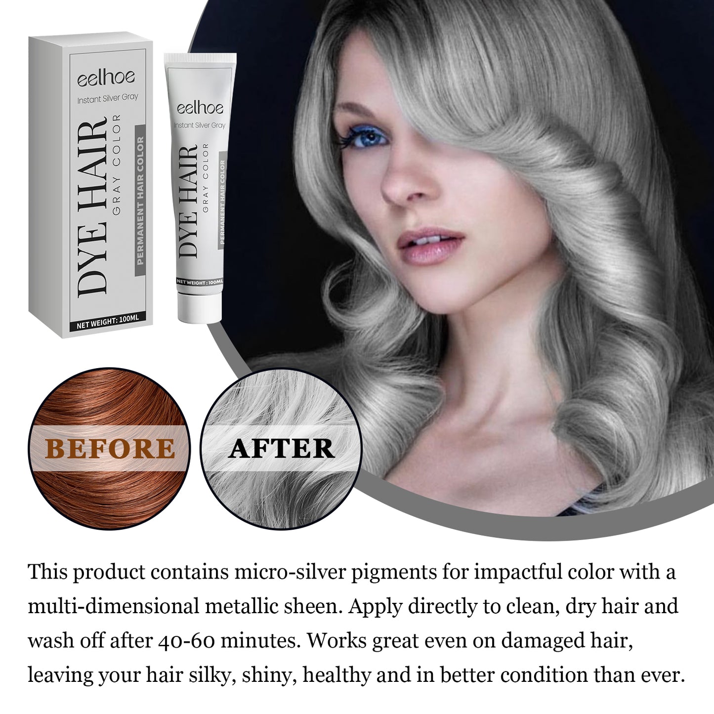 EELHOE Gray hair cream Natural Hair Color Long-Lasting Hair Color Does Not Hurt Hair Easy to Color Easy to Clean Fashionable Hair Color Hairdressing Agent