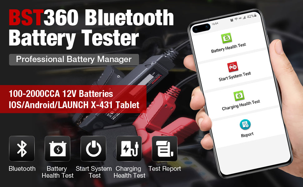 2025 Ver  BST360 BT Battery Tester 12V Car Motorcycle Battery Analyzer Load Cranking Charging Tester for X431 Android IOS