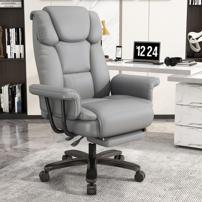 Ergonomic Black Faux Leather Office Chair High Back Padded Tilt Function Big Tall Executive Design Comfortable Includes Footrest