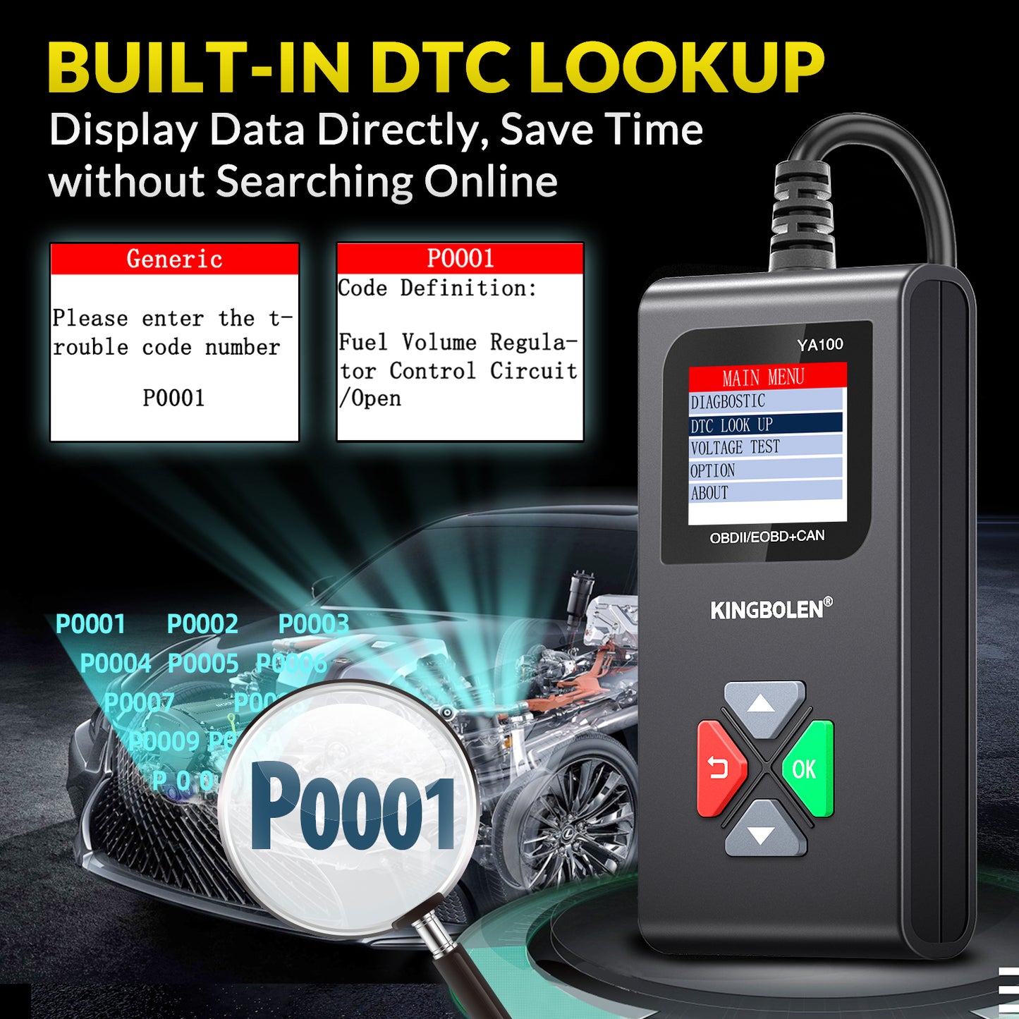 Top Seller 2025 KINGBOLEN YA100 OBD2 Scanner Car Auto Diagnostic Tools Obd Code Reader Check Engine Russian Lifetime Free