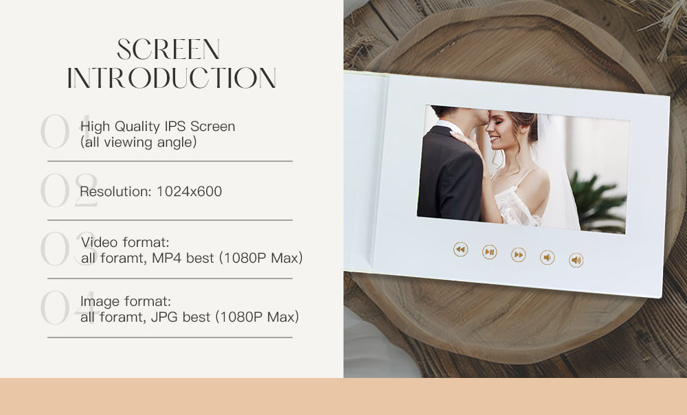 Custom OUR WEDDING GOLD FOIL 7 Inch IPS Video Book Wedding Linen Video Brochure Wedding Video Album