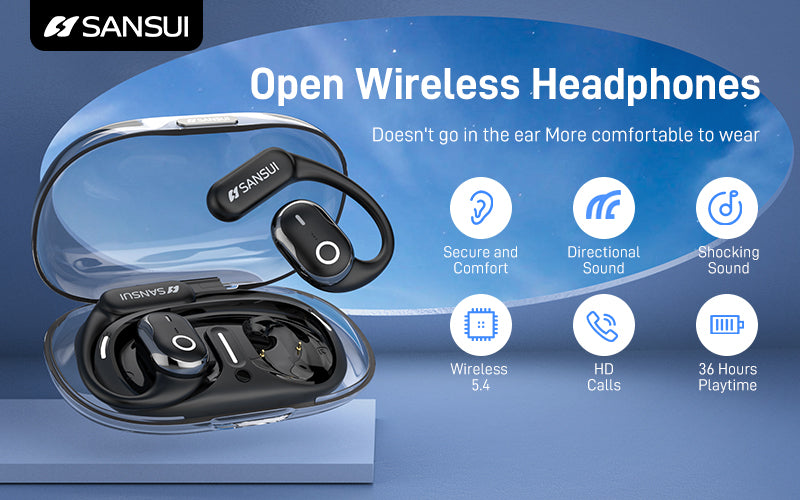 Sansui W26 OWS ENC Noise Cancelling bluetooth Open Ear Hook Bicycles Motorcycles Online Courses Office Wireless Earphone Headset