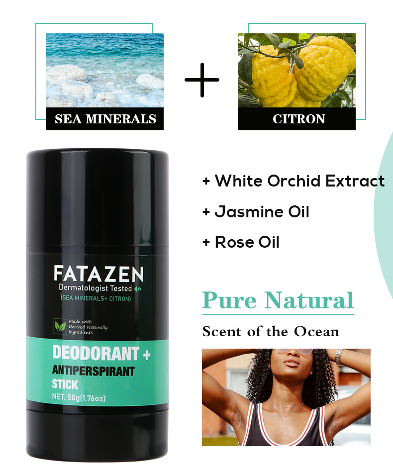 FATAZEN Private Label Vegan Deodorant Antiperspirant Stick  Herbal Sweat Deodor Balm Sea Minerals Citron Deodorant Stick