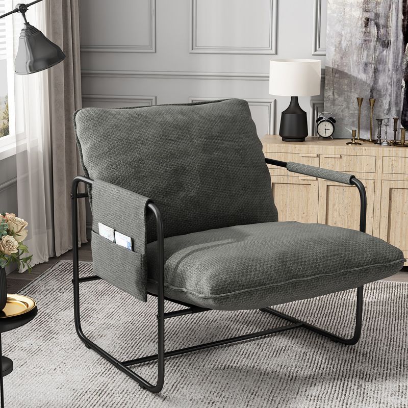 Nordic Modern Iron Frame Armchair Reclining Leisure Lounge Furniture Removable Cushions for Dining Living Room Bedroom Outdoor