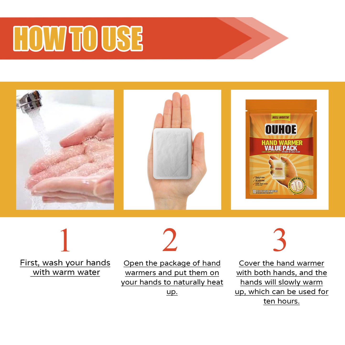 OUHOE Disposable Hand Warmer Portable Portable Thermal Disposable Heating Heating Stickers Cold Protection in Winter