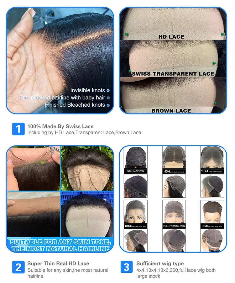 6x4 200% Density Virgin Human Hair Wigs for Black Women Vietnamese Raw Hair Transparent Lace Front Pre-Plucked Bleached Knots