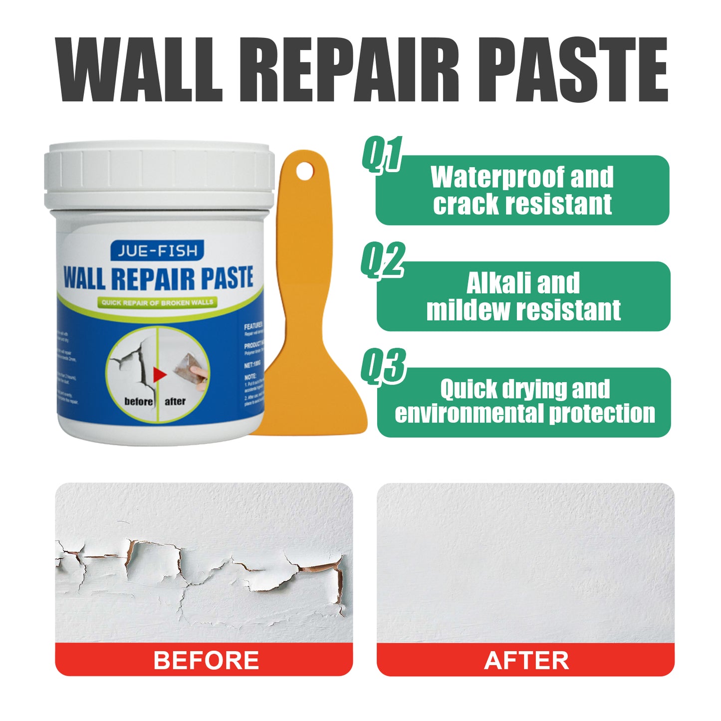 Jue-Fish Wall Repair Paste Stain Covering Repair Agent Wall Paint Peeling Moisture-Proof Wall Paint Crack Repair Paste