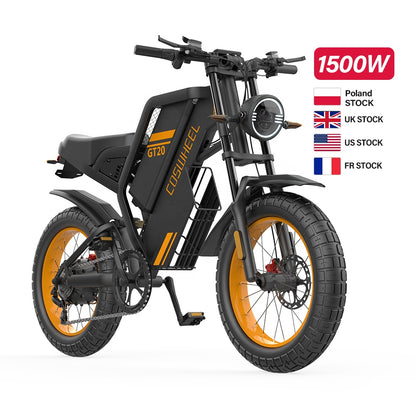 EU in Stock Coswheel GT20 20Inch Fat Tire 750W 1000W 1500W Electric Road Bicycle OffRoad 48V 25AH 7 Speed Electric Mountain Bike