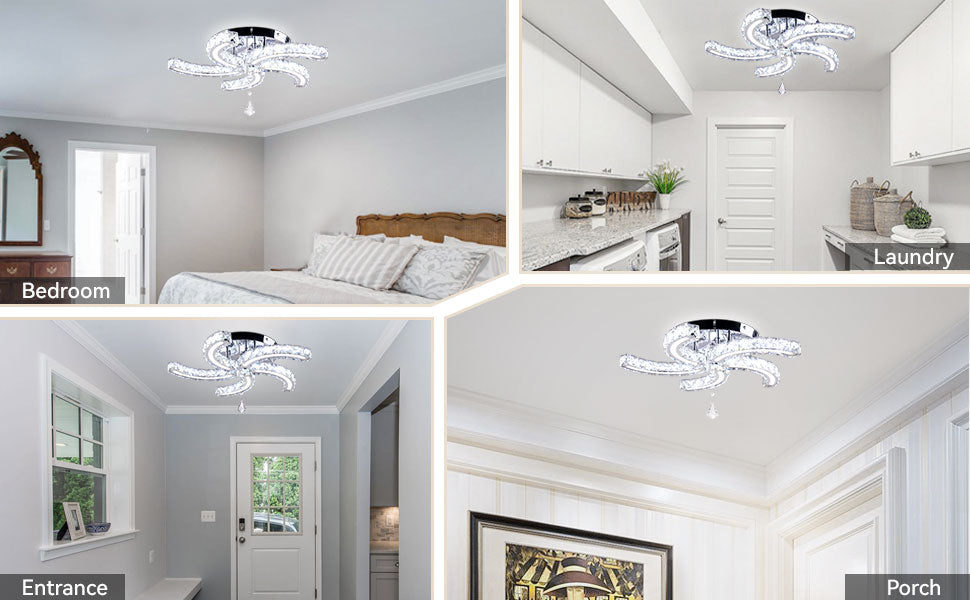 19.7" Dimmable Crystal Chandeliers Modern Crystal Ceiling Light Fixtures Acrylic 5 Arms Led Flush Mount Ceiling Light Lamp