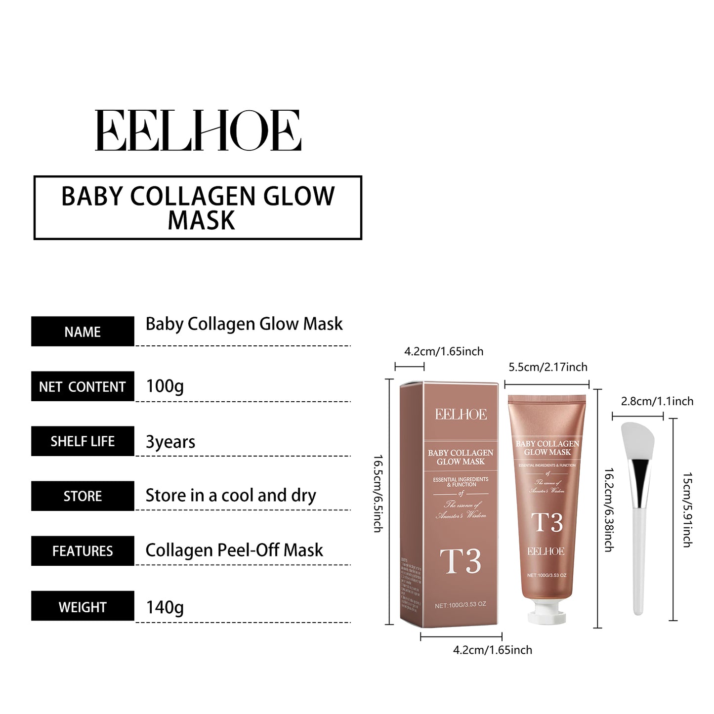 EELHOE Collagen Stripping Tearing Mask Moisturizing Hydrating Anti-Wrinkle Brightening Skin Tone Peel-Off Mask