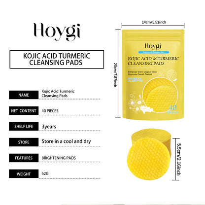 HOYGI Turmeric Kojic Acid Cleansing Pad Facial Skin Pore Cleansing Makeup Remover Gentle Exfoliating Cleansing Pad