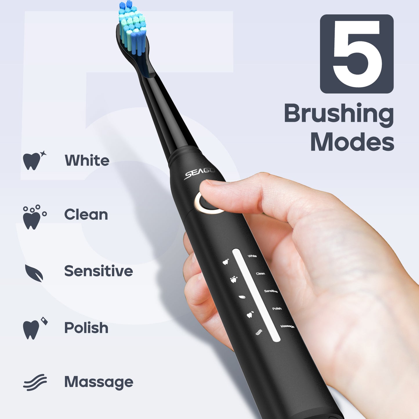 SEAGO Manufacturer SG958 Teeth Whitening Oral Care 5 Cleaning Modes Rechargeable Power Sonic Electric Toothbrushes for Gifts