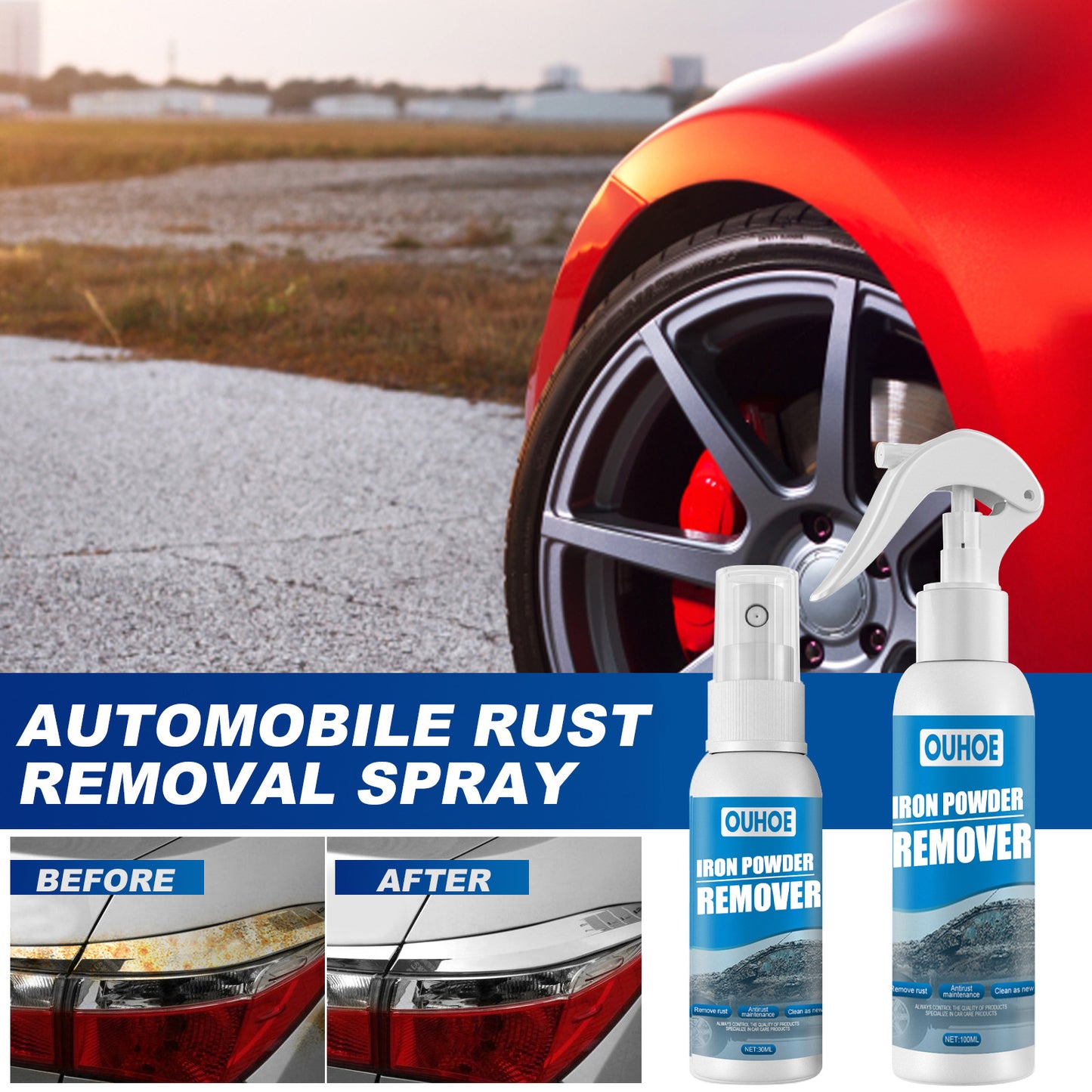 OUHOE Car Iron Powder Rust Spray Rust Remover Automotive Supplies Stain Remover Cleaning Supplies