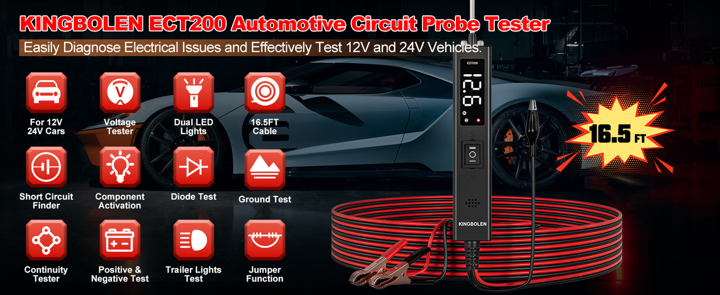 Kingbolen ECT200 Auto Circuit Tester Upgrade Kit Automotive Power Circuit Probe Tester With 20ft Extension Cable