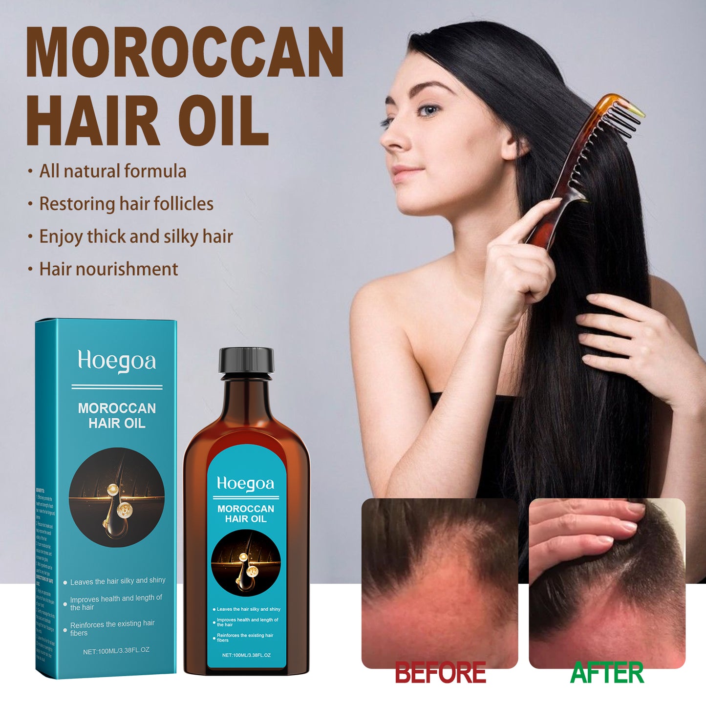 Hoegoa Morocco Hair Care Essential Oil Leave-in Hair Serum Repair Split Ends Dry Frizzy Lightweight Fragrance Non-greasy