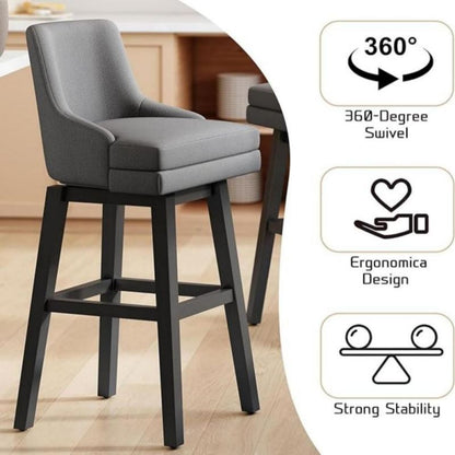 Graceful Home Bar Creamy Gray Fabric Upholstered Seat Height Counter Swivel Barstool for Living Room Dining Bedroom Hotel