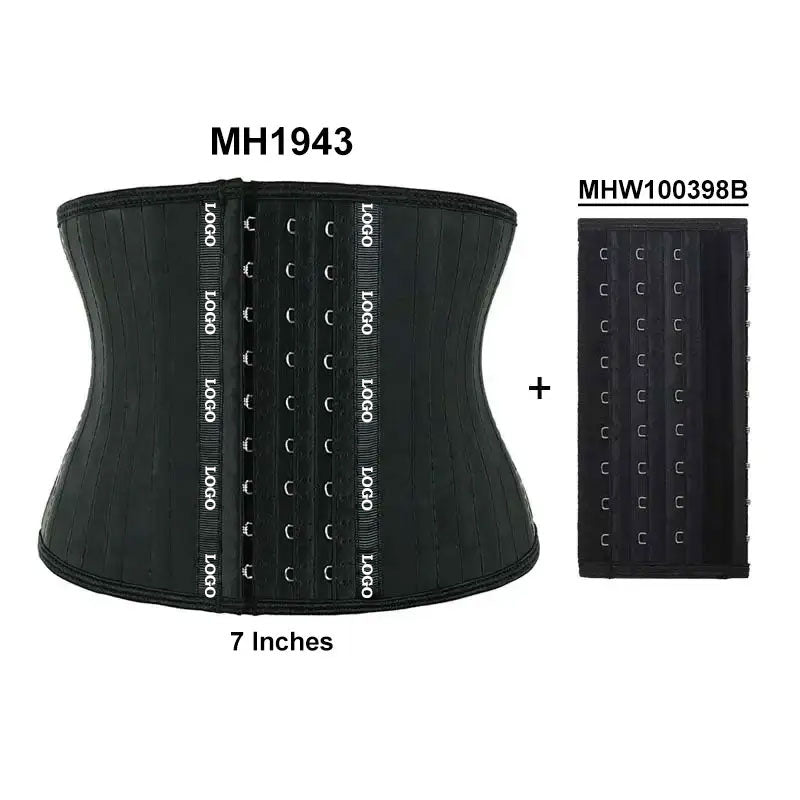 Snatch Waist 25 Steel Boned Girdles Fajashaper Waist Cincher Smooth Latex 7 Inch Short Torso Rubber Waist Trainer with Extender