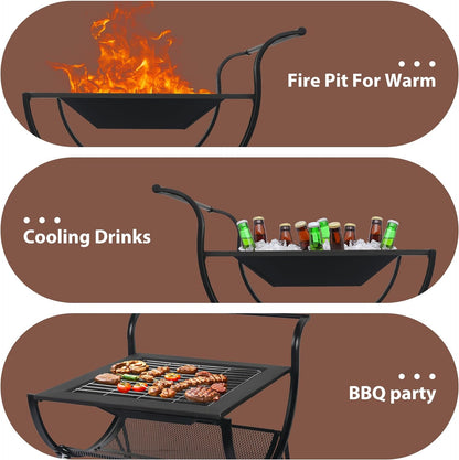 Danlong 31-Inch Steel Outdoor square Wood Burning Fire Pit With Wheels,fireplace for BBQ