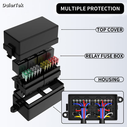 Universal 12 Way  Relay Box Block Panel Box ATC/ATO Fused 4 Pins 12V Relay Box Pre-wired for Automotive Car Marine Boat