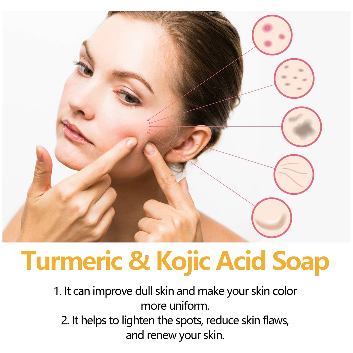 EELHOE Turmeric Kojic Acid Soap Gentle Facial Cleanser for Spot Reduction, Brightening Skin Tone, Hydrating and Moisturizing, Even Skin Tone