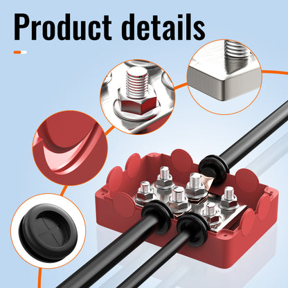 Heavy Duty Battery Bus Bar Terminal Block 500A Distribution 2X 3/8" (M10) 4X 5/16" (M8) Post Busbar Connector