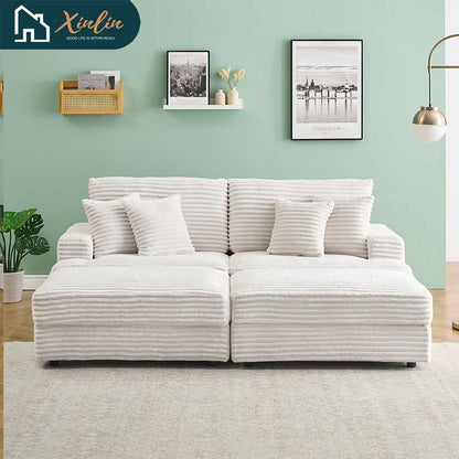 US Luxury Modern Oversized Double Chaise Loveseat Couch Fluffy Corduroy Fabric Free Shipping Home Furniture Living Room Bedroom