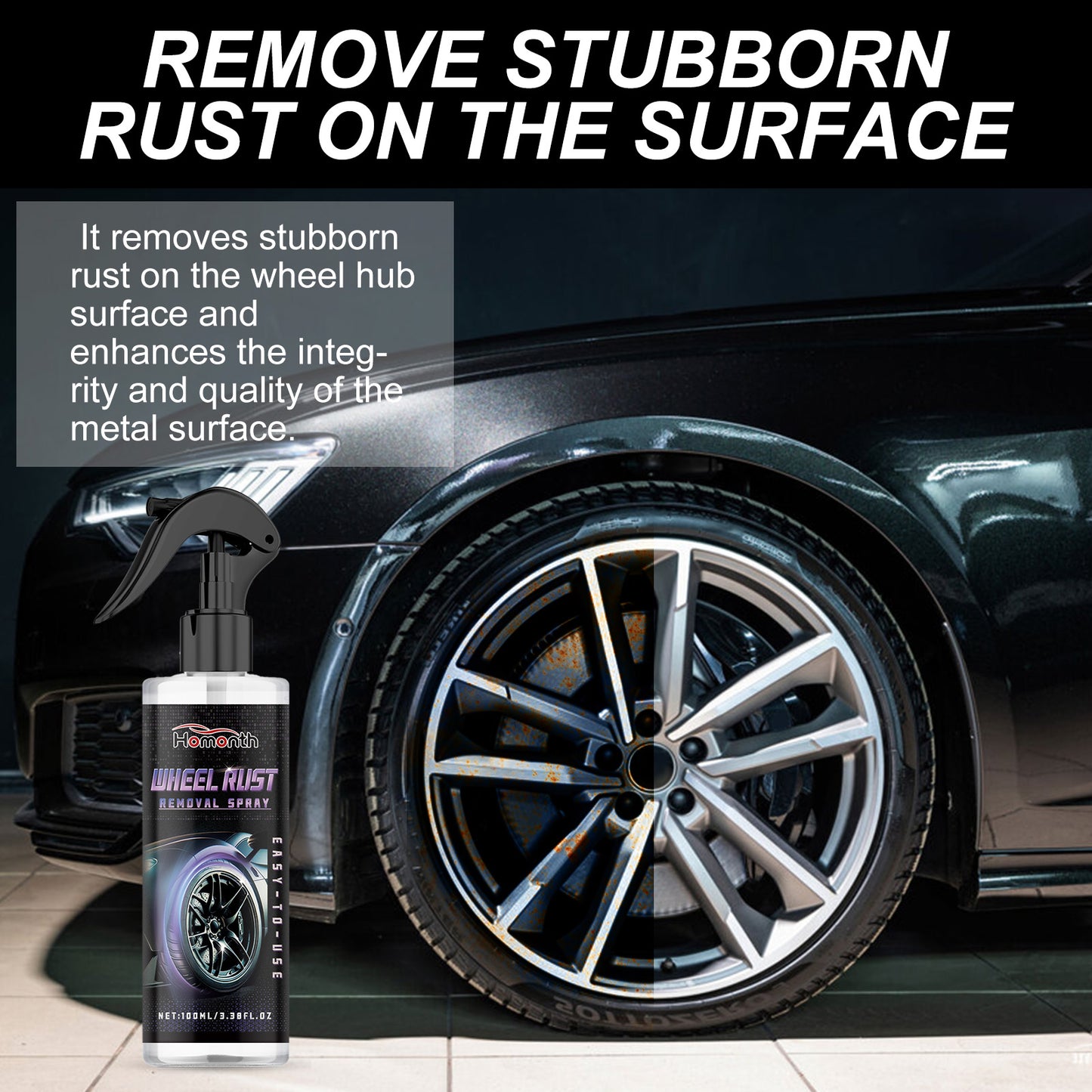 Homonth Car Tire Rust Remover Car Tire Rim Rust Cleaner Rust Removal Refurbishment Stain Remover Shine Agent