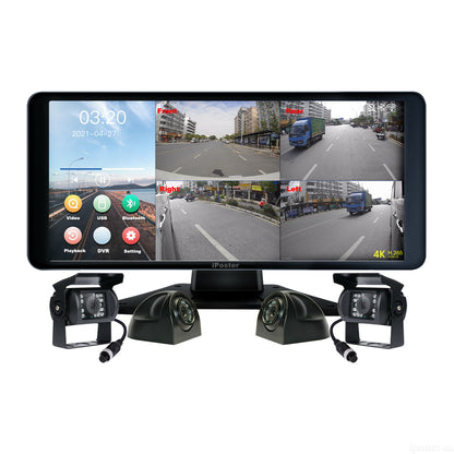 IPoster 10.36inch Loop Recording Touch Screen Quad Split DVR AHD IPS Monitor with MP5 BLTooth CCD Front Side Reverse Camera Kit