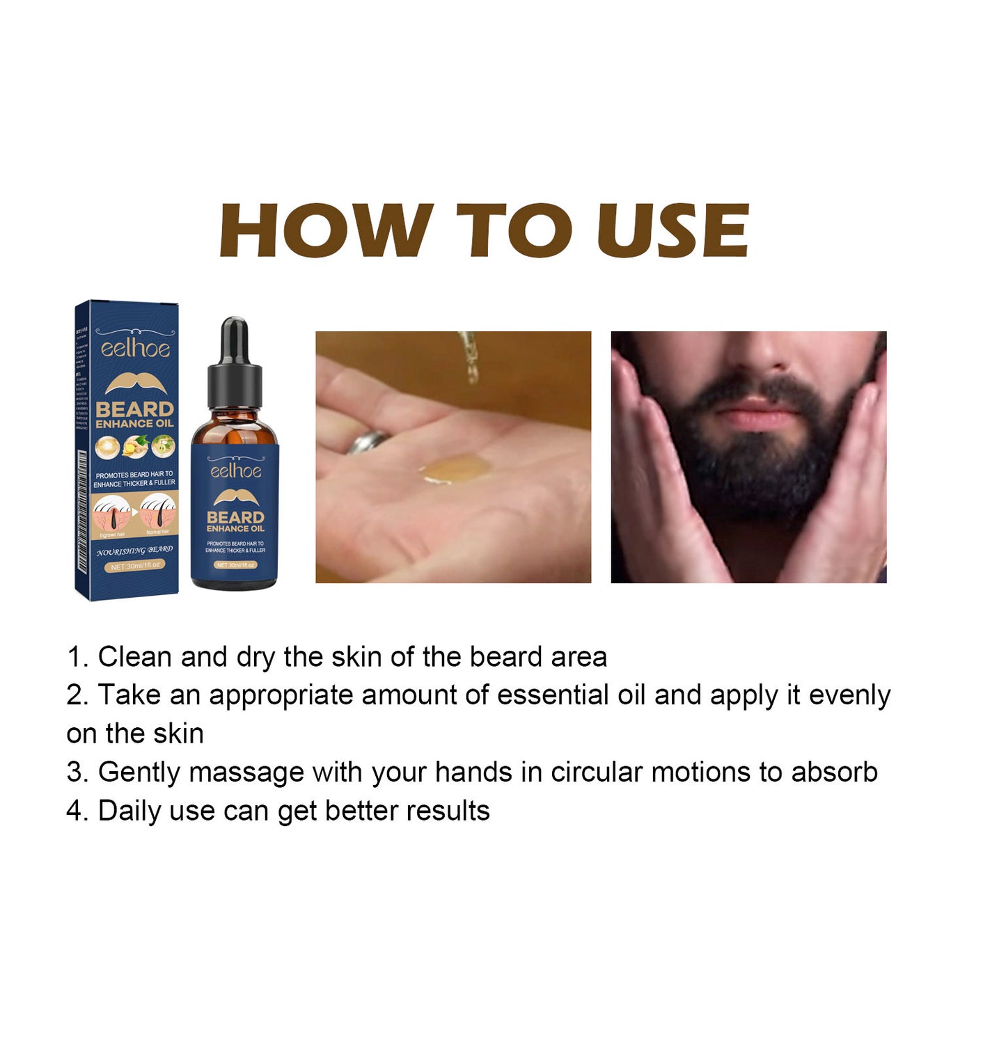 EELHOE Beard Treatment Oil Strong and Tough Fibrous Roots Moisturizing Soft and Shiny Men's Beard Nourishing Thick Hair Serum Oil