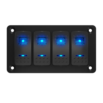 Pre-wired 12VDC 4 Gang Aluminum Marine Boat  on OFF SPST Dual Blue Car Light Waterproof Toggle Switch Panel with Stickers