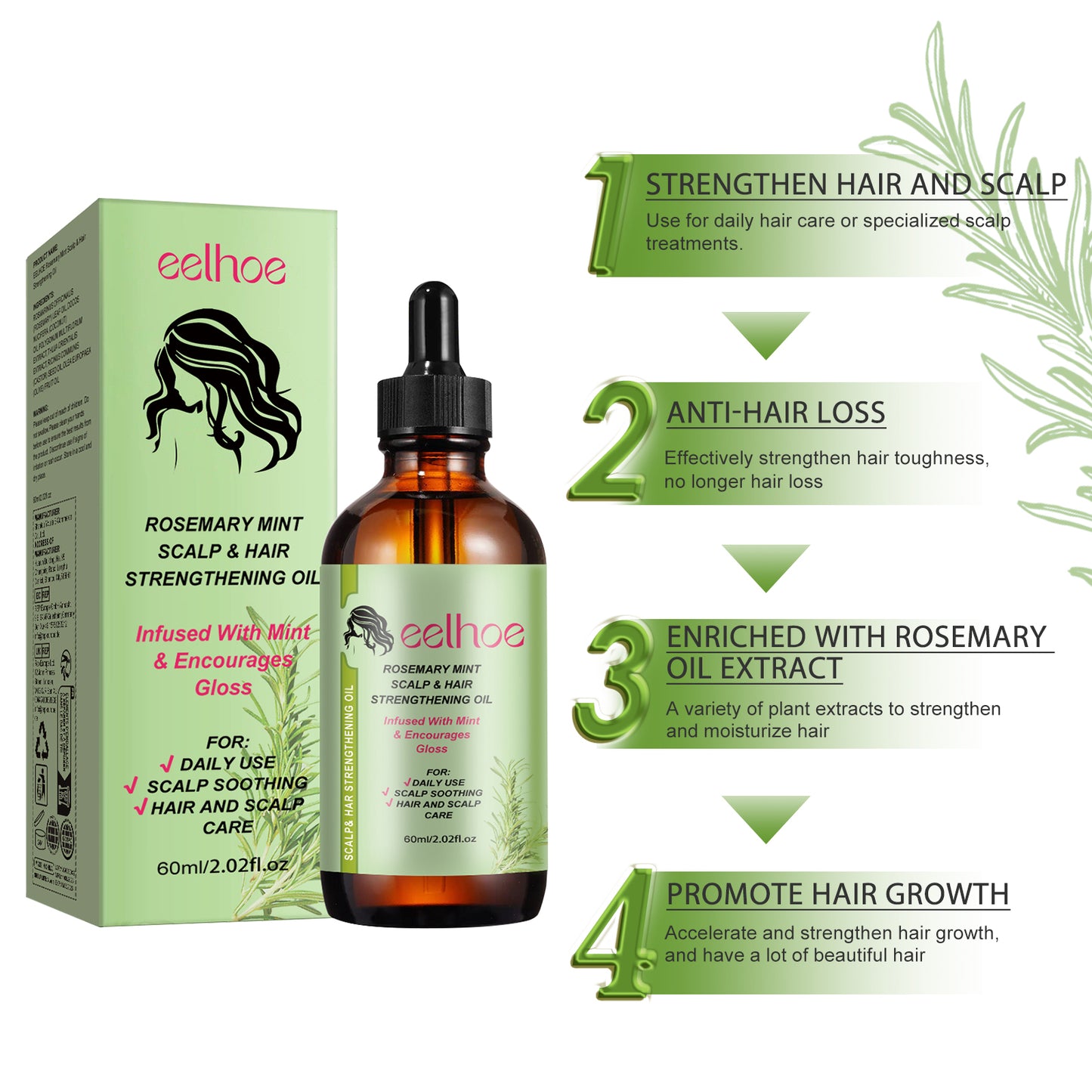 EELHOE Rosemary Hair Care Essential Oil Hair Repair Hair Dry and Frizz Supple Hair Hair Care Essential Oil