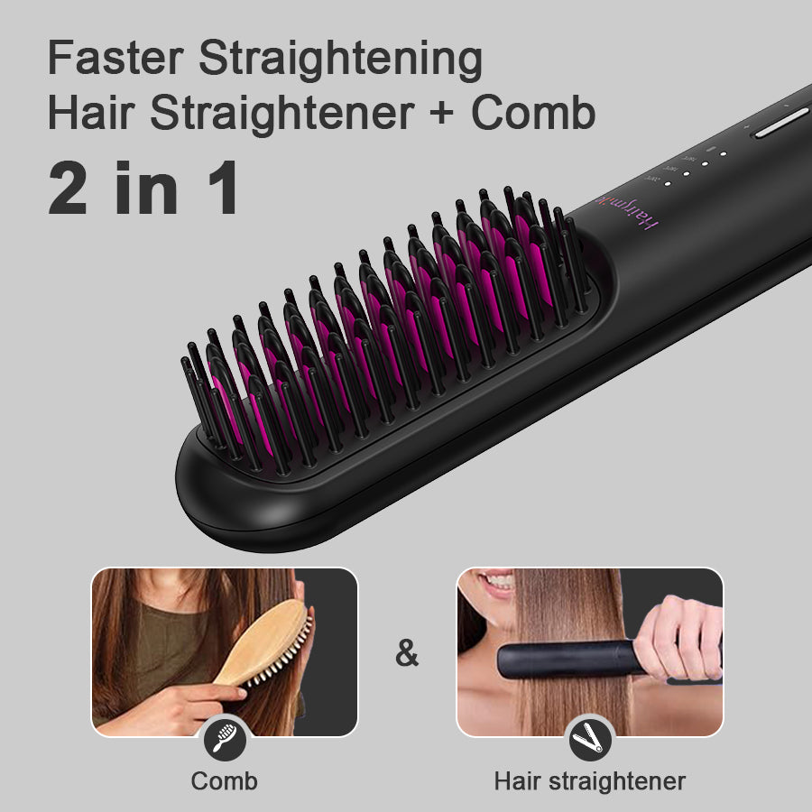 Portable USB Rechargeable Cordless Men Beard Hair Straightener Brush Mini Wireless 2 in 1 Woman Hair Straightener Comb