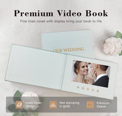 Custom OUR WEDDING GOLD FOIL 7 Inch IPS Video Book Wedding Linen Video Brochure Wedding Video Album