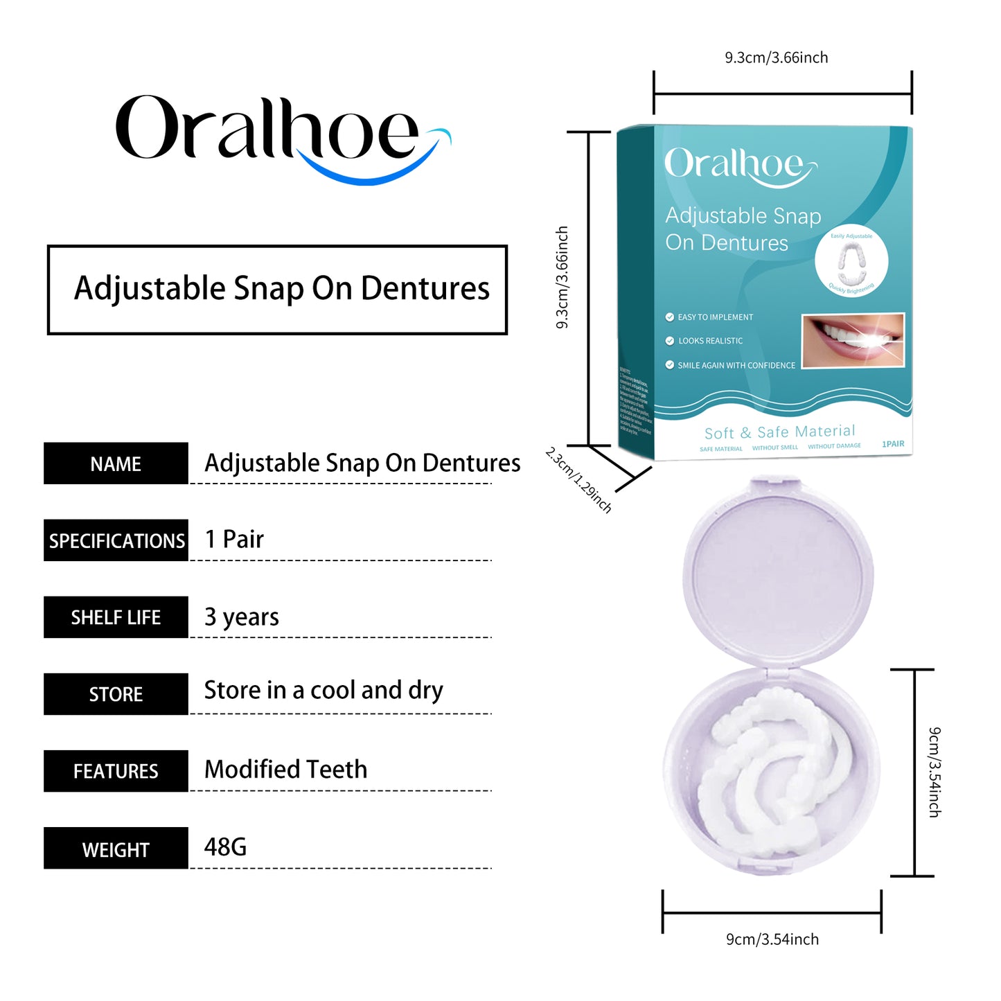 Oralhoe Adjustable Snap-on Dentures Comfortable Natural Temporary Tooth Filling Braces Orthodontic Gap Kit