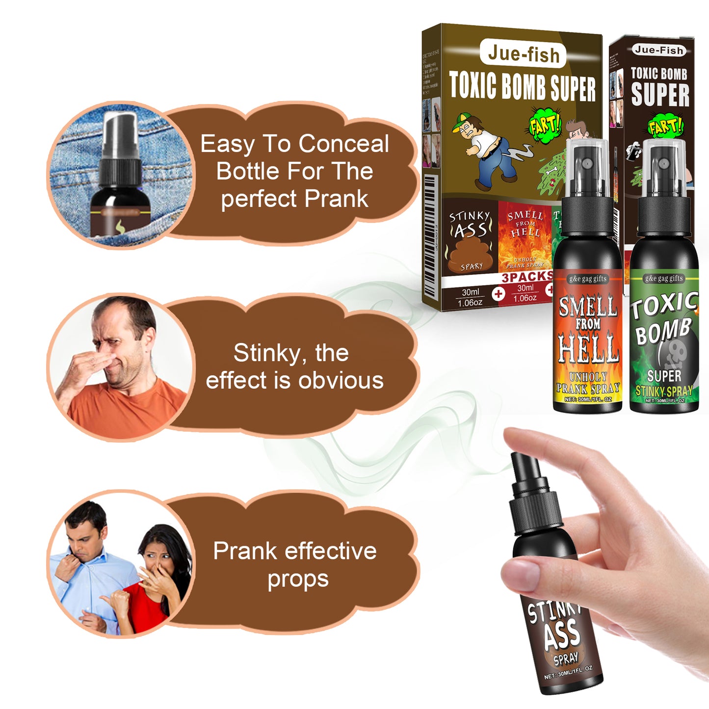 Jue-Fish Stink Spray April Fool's Day Prank Liquid Toy Prank Stinky Smell Entertainment Poop Hell Bomb Smell