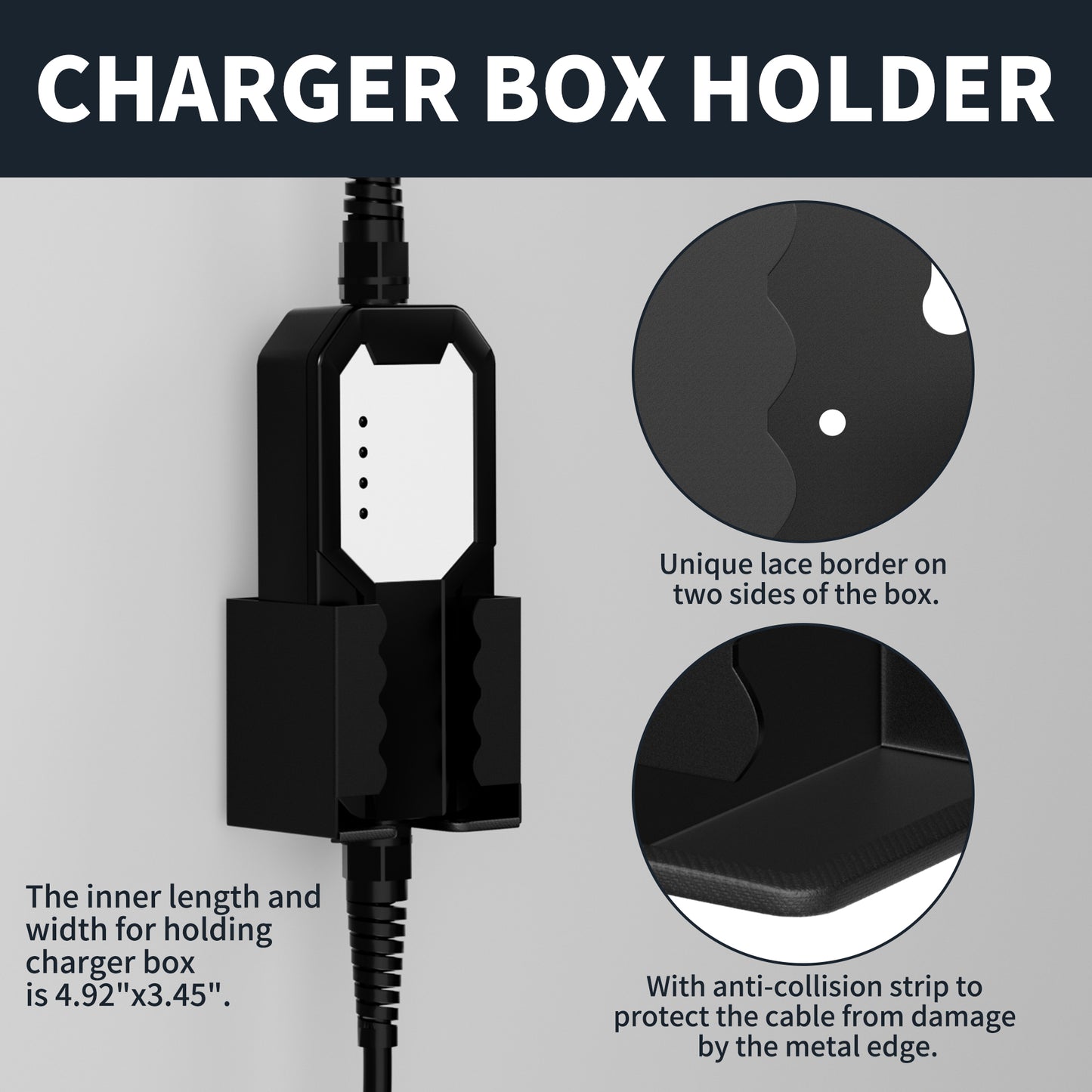 Metal Housing SAE J1772 Connector J-Hook Plug Holster Dock Wall Mount EV Charger Cable Holder Box Kit for Electric Vehicles