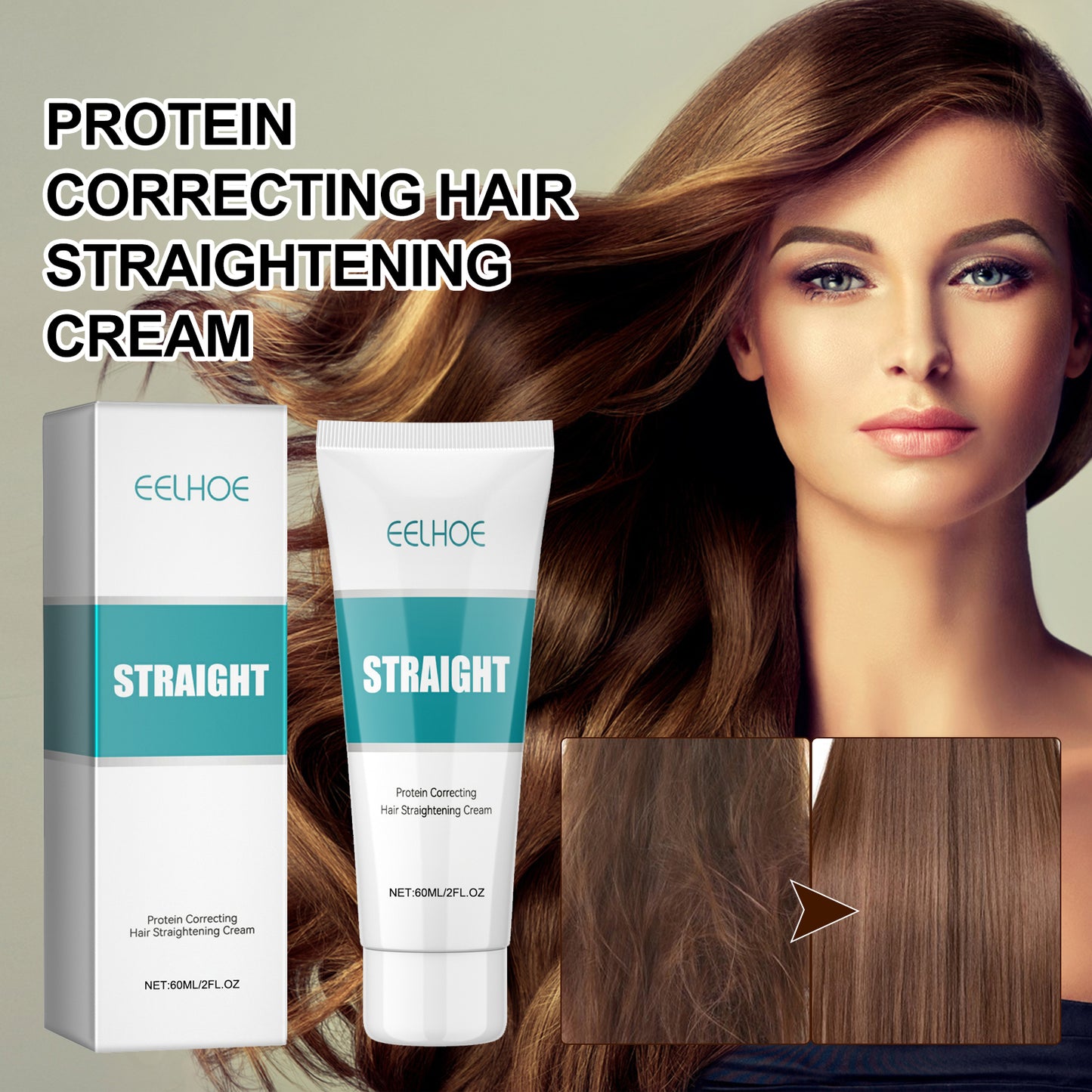 EELHOE Protein Hair Straightening Cream Smooth Frizz Repair Split Ends Damaged Hair Straightening No Heat Care Cream