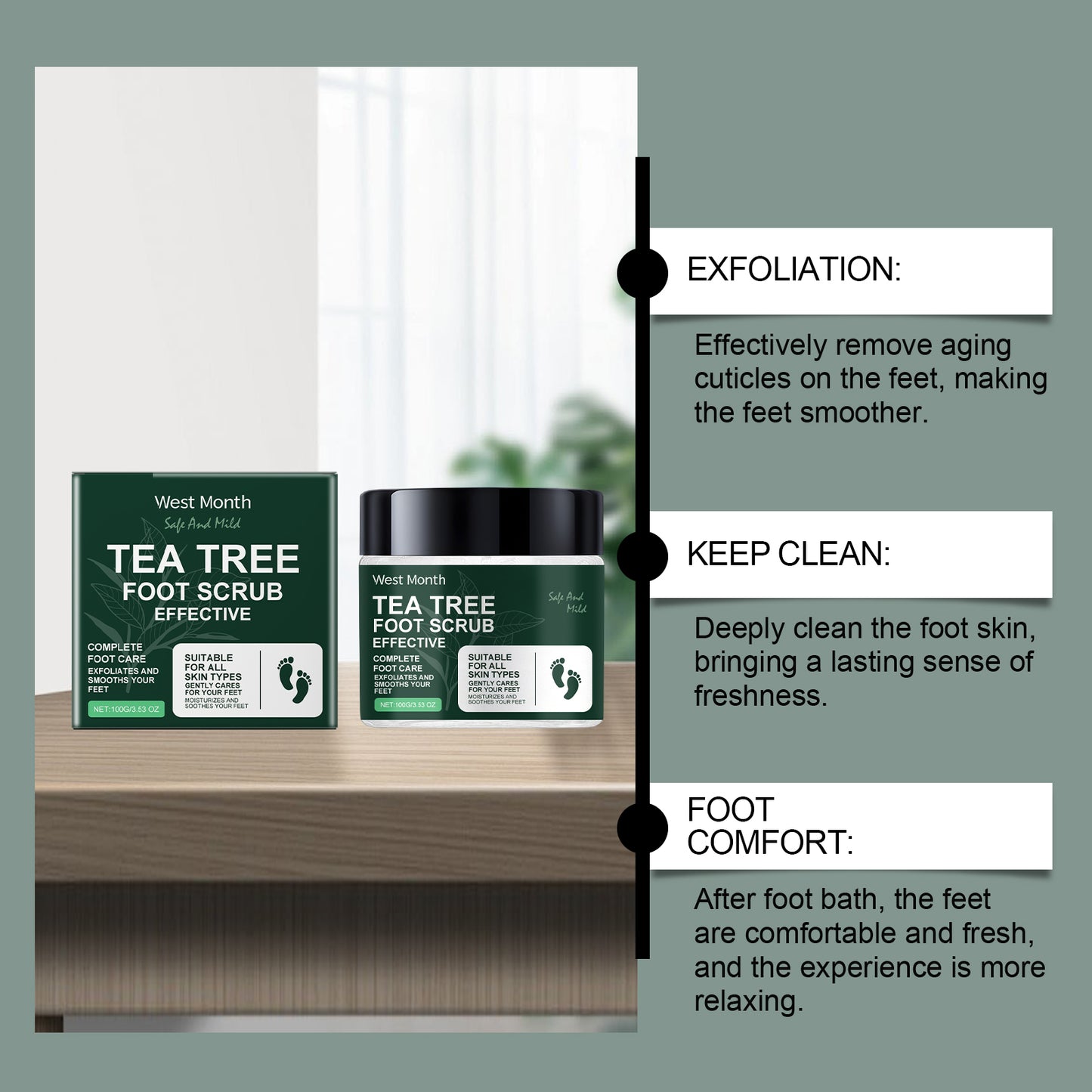 West&Month Tea Tree Foot Scrub Massage Softening Callus Cleaning Moisturizing Smooth Foot Scrub