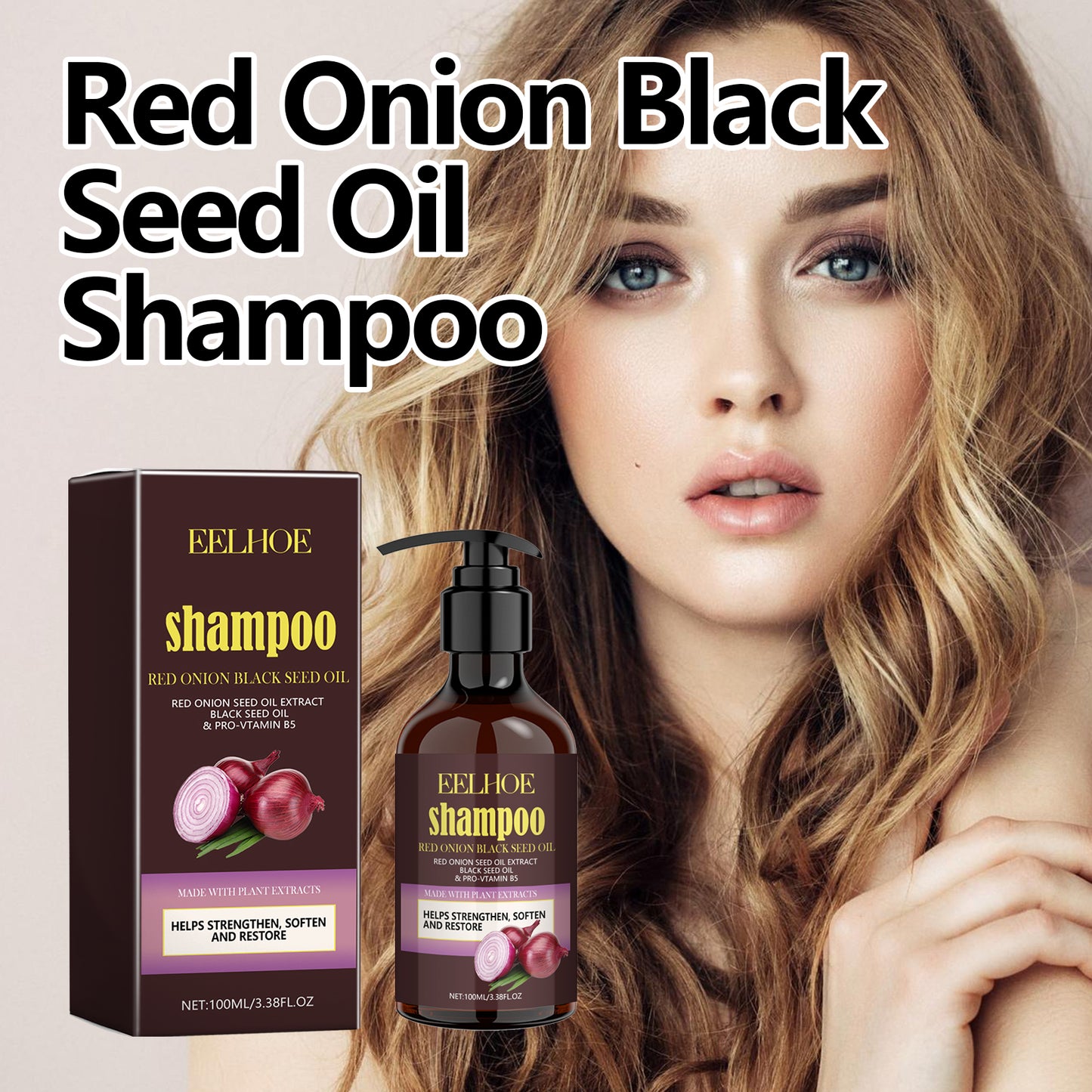 EELHOE Red Onion Black Seed Oil Shampoo Clean Scalp Easy Dandruff Removal Smooth Hair Oil Control Shampoo