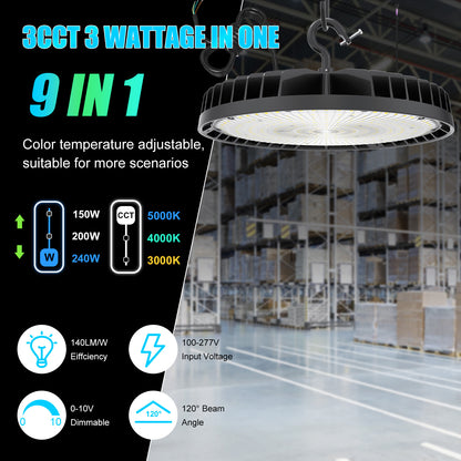 Cct and Wattage Selectable Warehouse Industrial 100w 240w 200w Ip65 Waterproof Led High Bay Light