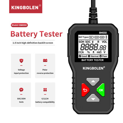 Battery Tester Tools KINGBOLEN BM550 6V 12V 24V Automotive Diagnostic Tools 100-2000 CCA Tester 2Ah-220Ah Battery Analyze