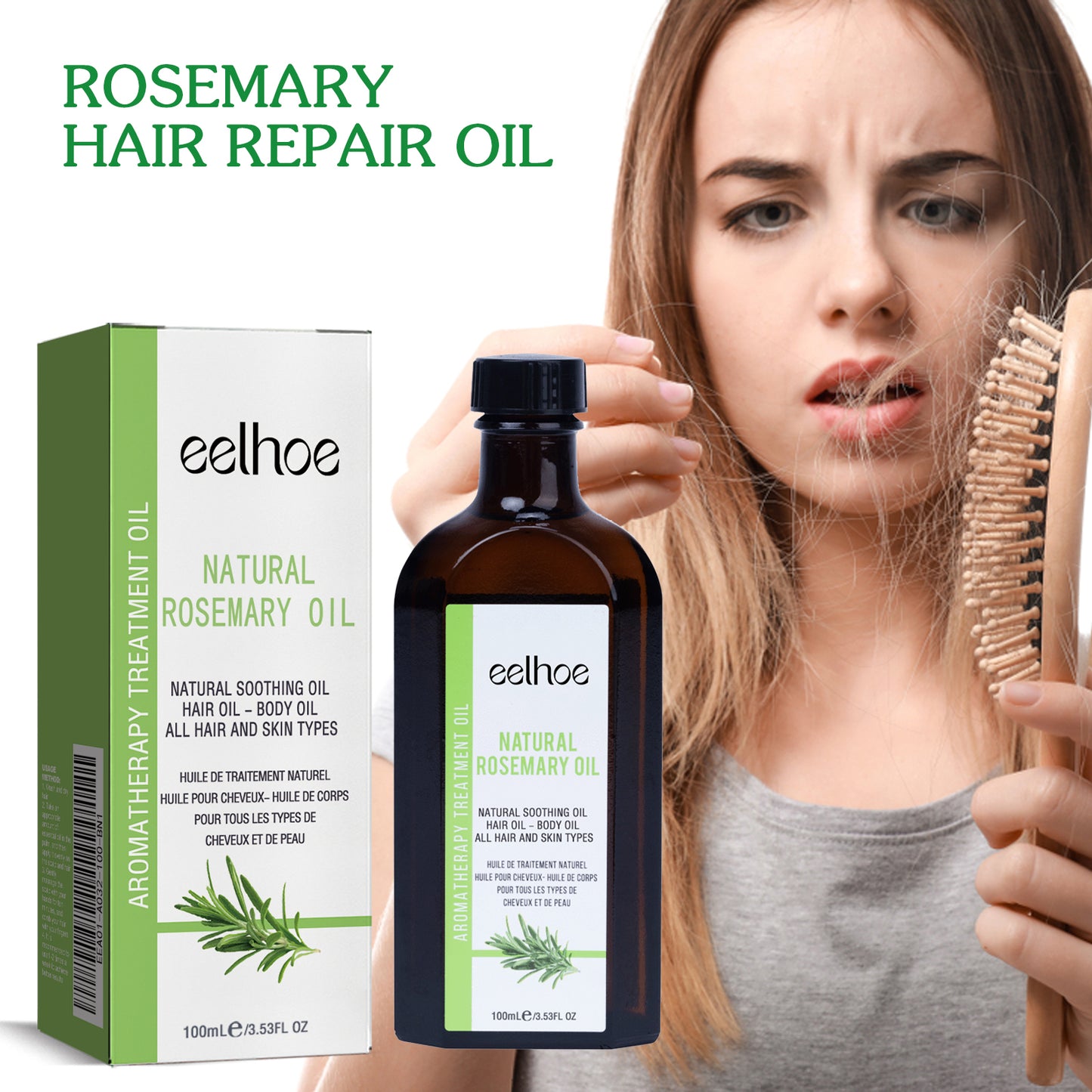 EELHOE Rosemary Hair Care Essential Oil Anti-Frizz Long-Lasting Smooth Fragrance Repair Perm Dyed Hair Care Oil