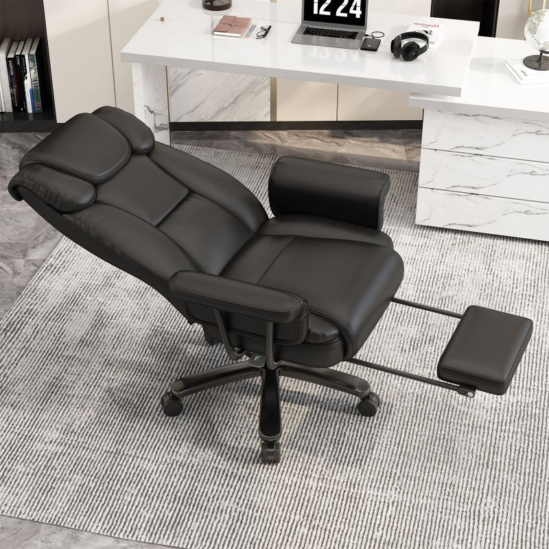 Ergonomic Black Faux Leather Office Chair High Back Padded Tilt Function Big Tall Executive Design Comfortable Includes Footrest